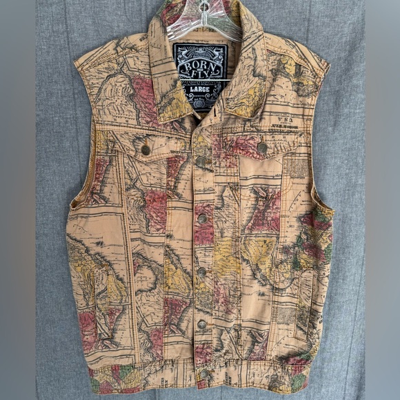 Born Fly Other - USA World Map BORN FLY Denim Vest Unisex Lg Retro Western Durable Cotton Outdoor